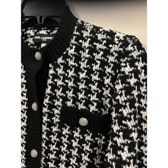 New KARL LAGERFELD Women’s Quiet Luxury Preppy Houndstooth Knit Blazer Sz XS - Picture 10 of 12